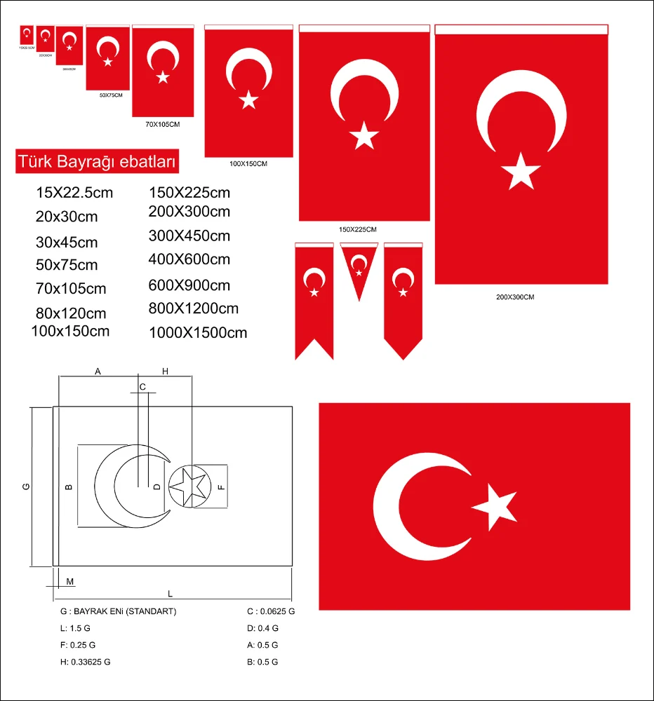 Standart Ebat Türk Bayrakları