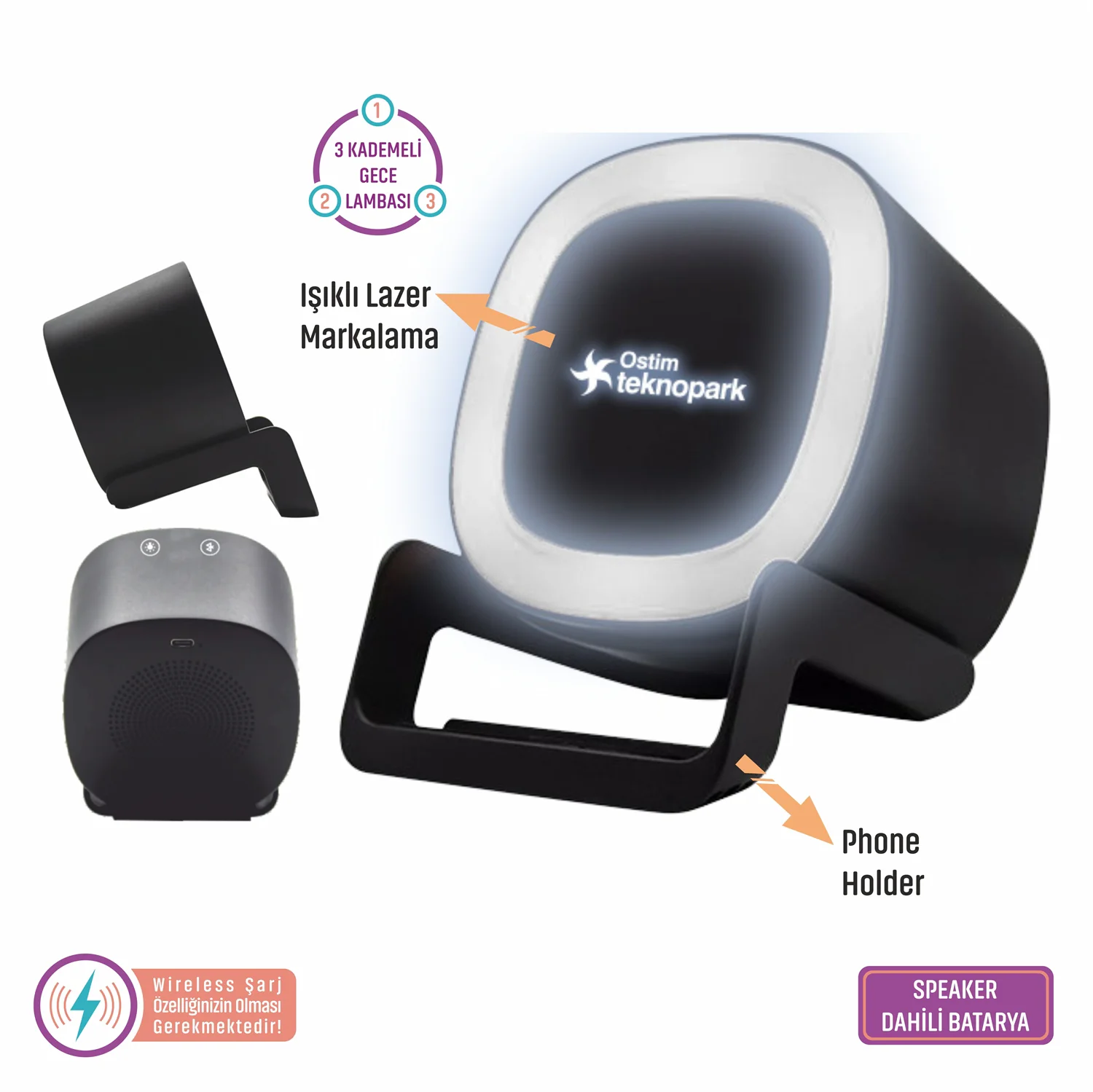IŞIKLI WİRELESS, DAHİLİ BLUETOOTH SPEAKER ŞARJ STANDI