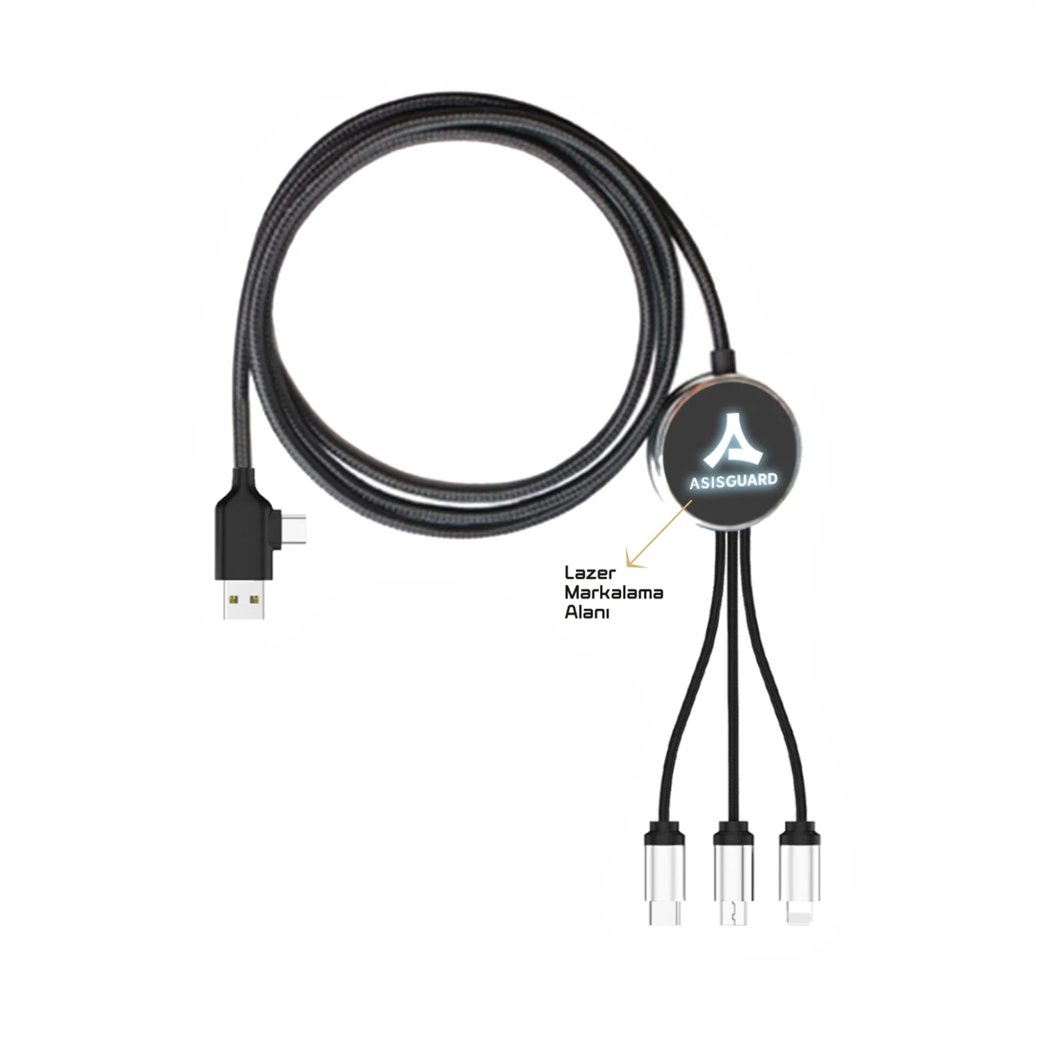 Datalı Type-C Klipsli, Işıklı Şarj Kablosu 1,15 cm Kılıfsız