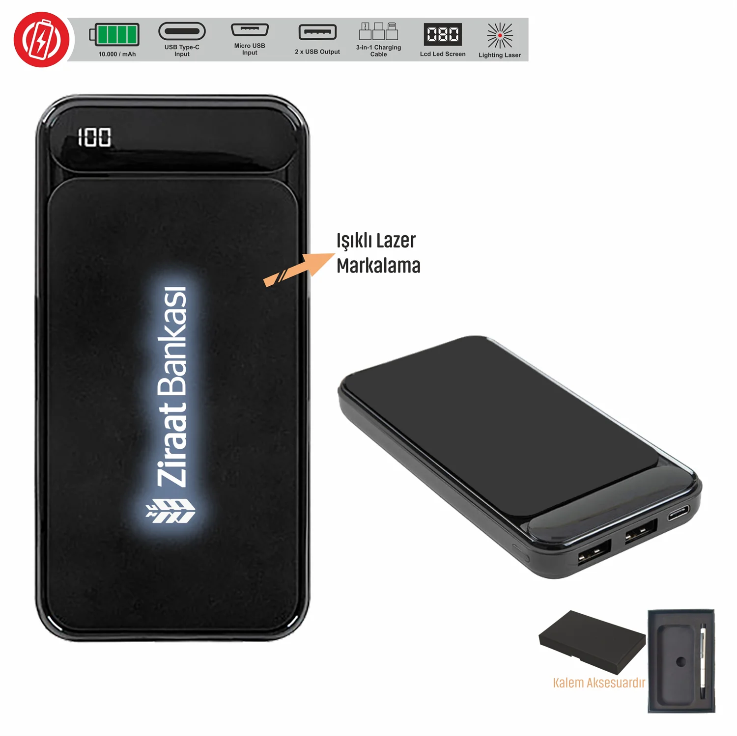 KAUÇUK IŞIK KAZIMA POWERBANK 10.000 Mah