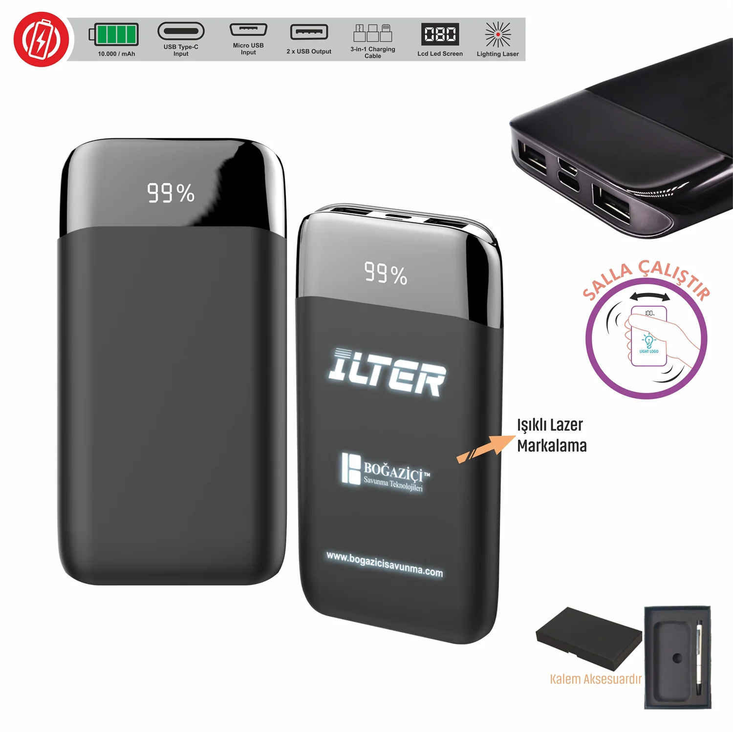 SHAKE IŞIK KAZIMA POWERBANK 10.000 Mah