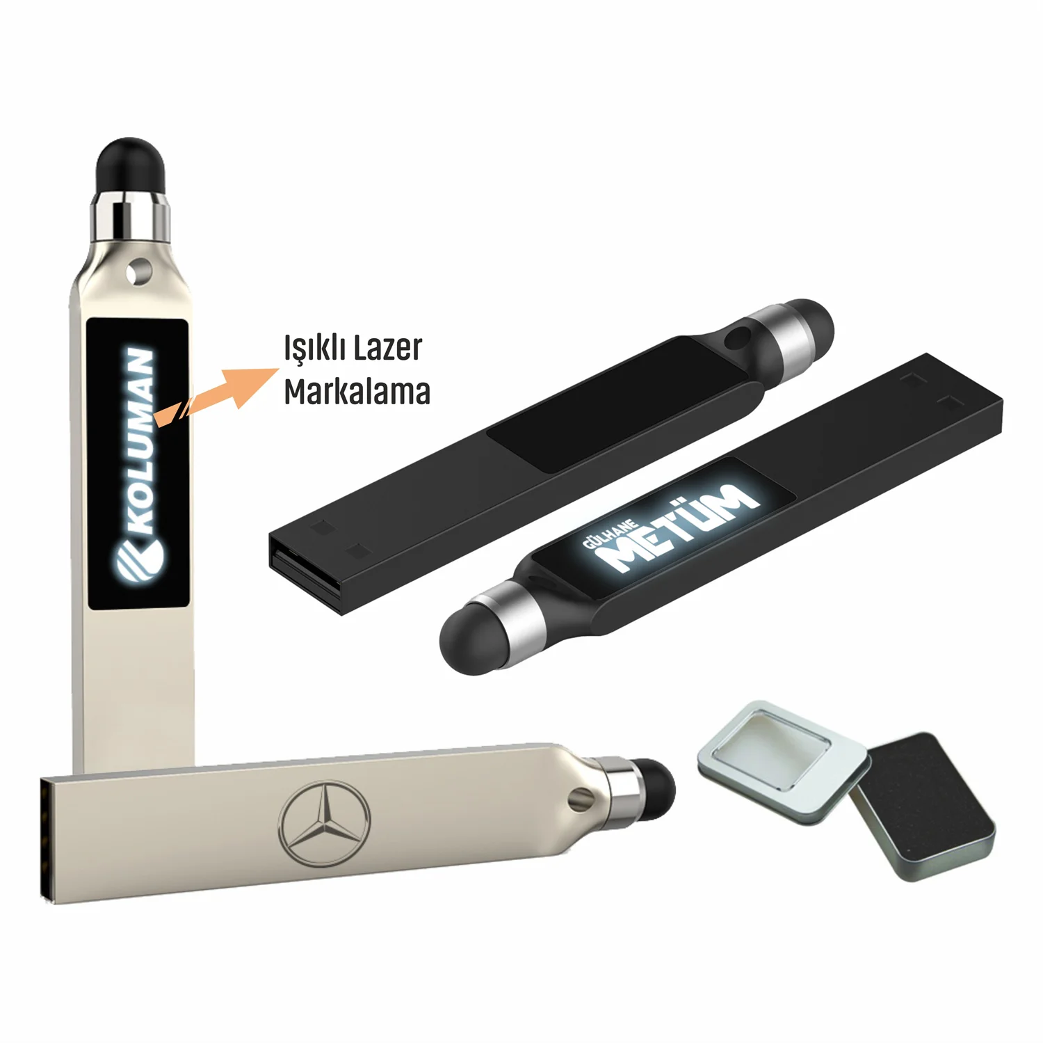 TOUCHPAD, IŞIKLI LAZER KAZIMA METAL USB FLASH BELLEK