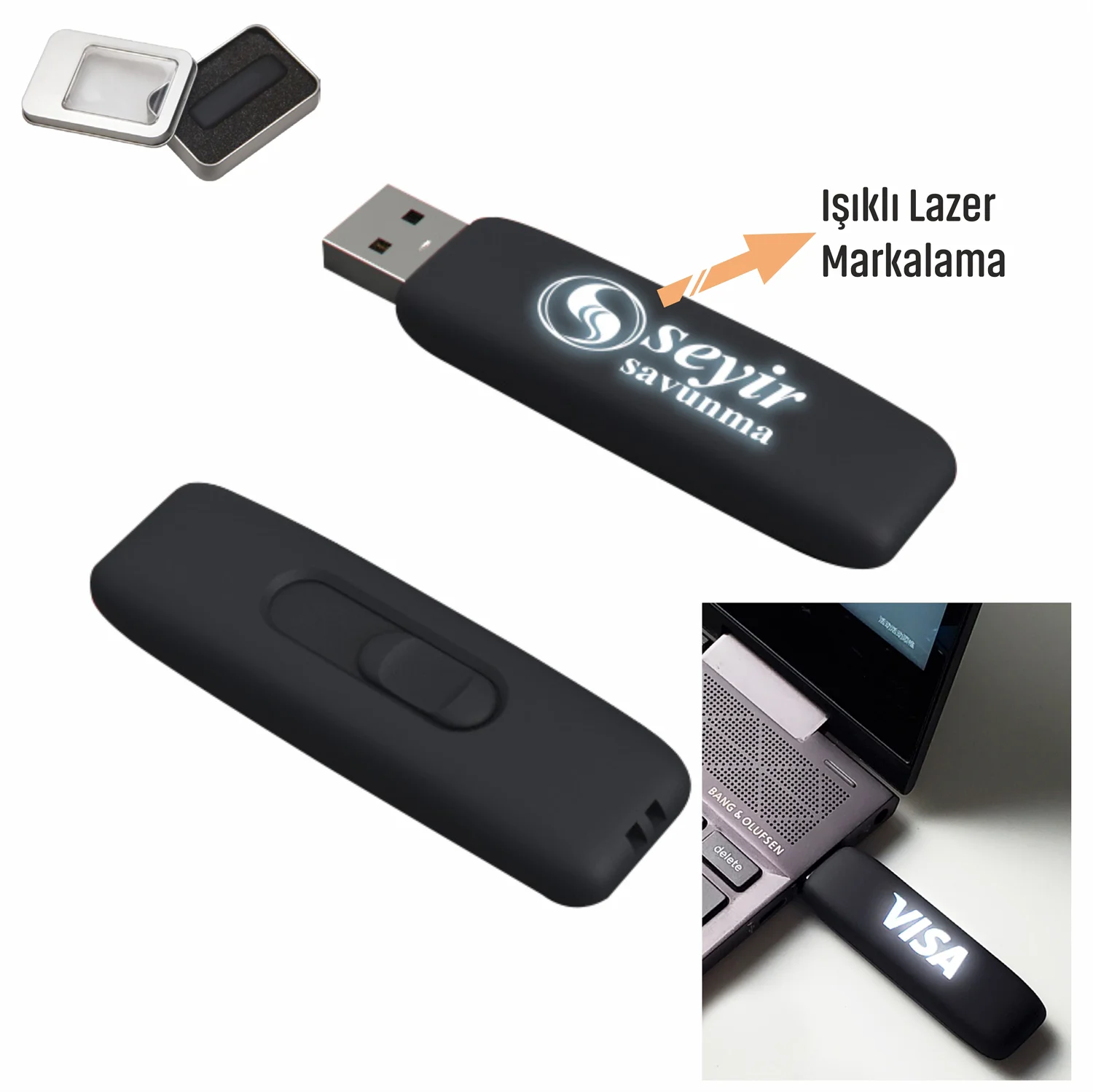 RUBBER GÖVDE IŞIKLI LAZER KAZIMA USB FLASH BELLEK